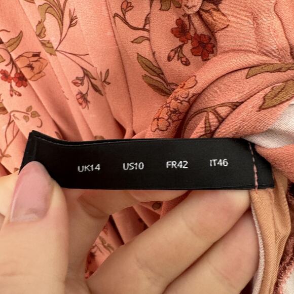 Mother of Pearl Dress Womens 10 Pink Crepe Midi Floral V-Neck Ruffle Cottage - Picture 14 of 16